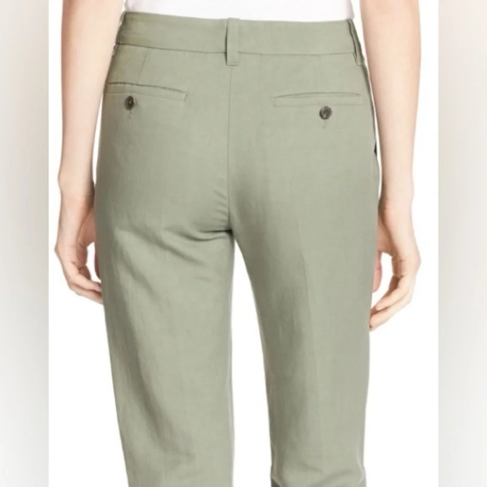 Vince Coin Pocket Linen Cotton Straight Leg Cropped Pants Sage‎ Green 0